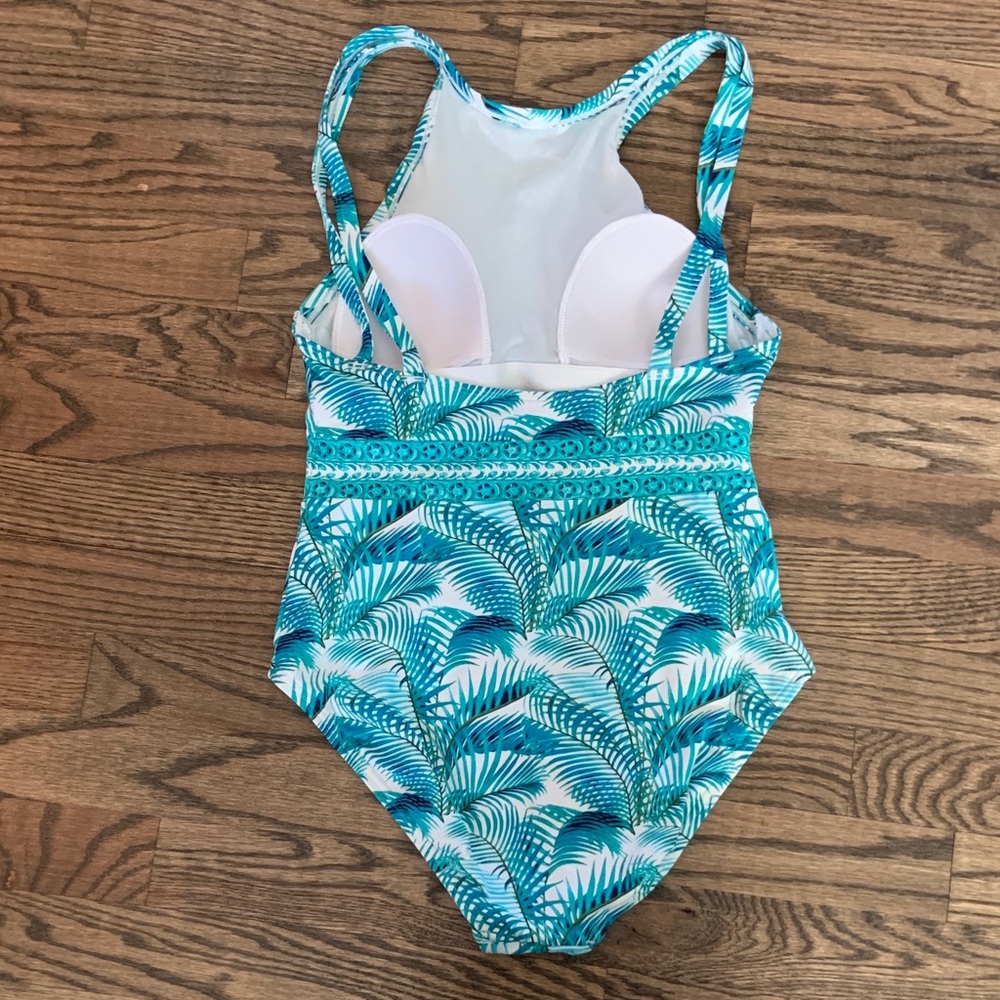Tommy Bahama Turquoise White Tropical Double Strap One Piece Swimsuit - Picture 5 of 9